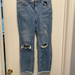 Straight leg, distressed jeans